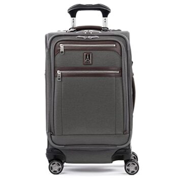 Travelpro Platinum Elite Softside Expandable Luggage, 8 Wheel Spinner Suitcase, USB Port, Suiter, Men and Women, Vintage Grey, Carry-On 21-Inch