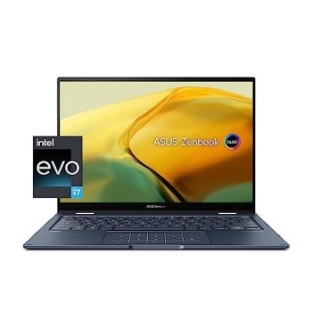 ASUS Zenbook 14 Flip OLED Laptop, 14” OLED Touch Display, Intel Evo Platform, Intel Core i7-1360P CPU, Intel Iris Xe Graphics, 16GB RAM, 1TB SSD, Windows 11 Home, Ponder Blue, UP3404VA-DS74T
