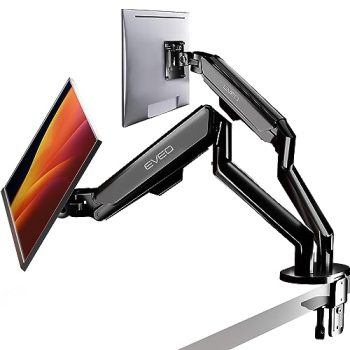 EVEO Premium Dual Monitor Stand 14-32”, Monitor Mount VESA Bracket, Adjustable Height Gas Spring Monitor Stand for Desk Screen - Full Motion Dual Monitor Arm-Computer Monitor Stand for 2 Monitors