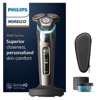 Philips Norelco Exclusive 9800 Rechargeable Wet & Dry Electric Shaver with Quick Clean, Travel Case, Pop up Trimmer, Charging Stand, S9987/85