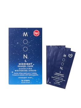 MOON Midnight Teeth Whitening Strips with HA Hydroxyapatite, 7 Shades Whiter in 2 Weeks, 28 Treatments with Dissolvable Strips, Enamel-Safe Formula, Gentle on Sensitive Teeth, Vegan, 56 Strips