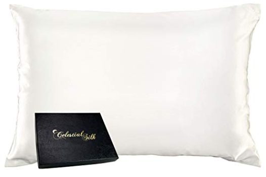 Celestial Silk 100% Silk Pillowcase for Hair Zippered Luxury 25 Momme Mulberry Silk Charmeuse Silk on Both Sides of Cover -Gift Wrapped- (Queen, Natural Undyed White)