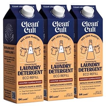 Cleancult Laundry Detergent Refills (32oz, 3 Pack) - Laundry Soap that Defeats Stains & Odors - Free of Harsh Chemicals - Paper Based Eco Refill, Uses 90% Less Plastic - Juniper Sandalwood