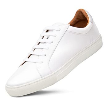 Dunross & Sons Men's Fashion Sneakers, Leather Sneakers for Men, Harvey White Lace-up Low Top Mens Casual Shoes.