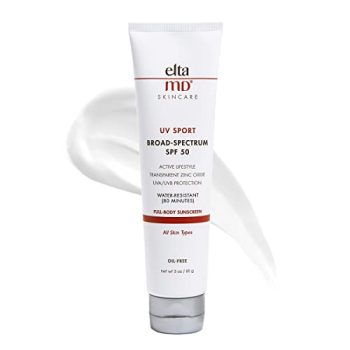 EltaMD UV Sport Body Sunscreen, SPF 50 Sport Sunscreen Lotion, Sweat Resistant and Water Resistant up to 80 Minutes, Formulated with Zinc Oxide, Oil Free, Full Body Sunscreen, 3 oz Tube