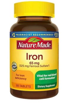 Nature Made Iron 65 mg 365 Tablets (325 mg Ferrous Sulfate), Dietary Supplement for Red Blood Cell Support, 365 Tablets, 365 Day Supply- nalkotSuplimentsGuide