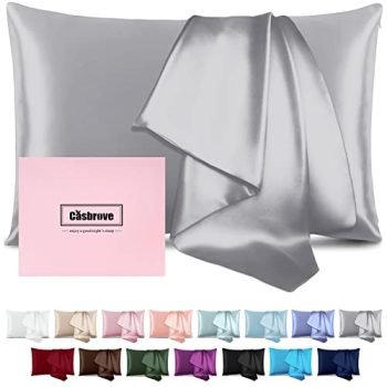 Silk Pillowcase for Hair and Skin Mulberry Silk Pillowcase Soft Breathable Smooth Both Sided Natural Silk Pillowcase with Zipper Beauty Sleep Silk Pillow Case 1 Pack for Gift (Standard, Silver Gray)