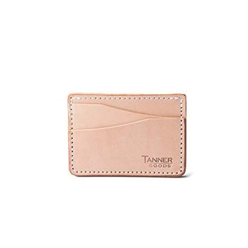TANNER GOODS Mens Wallet, Journeyman. Mens Leather Wallets. Front Slim 4 Card Pocket Wallet, Cardholder. Made in USA, Natural Tooling Leather