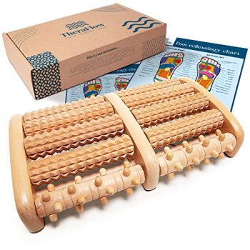 TheraFlow Foot Massager - Relaxation Gifts for Women, Mom, Runners, Men, Dad - Plantar Fasciitis Relief - Foot Roller for Foot Pain, Neuropathy, Heel Spur Pain, Stress Relief, Wooden Reflexology Tools