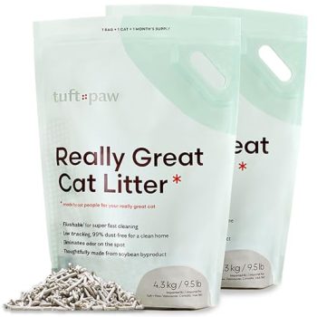 Tuft + Paw Really Great Cat Litter, Low Tracking Tofu Cat Litter, Clumping, Flushable, Odor Control, Dust-Free, Unscented - 9.5lbs x 2Bags