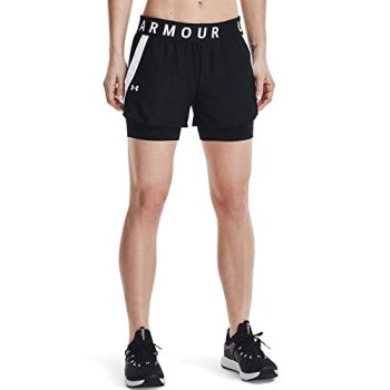 Under Armour womens Play Up 2-In-1 Shorts , Black (001)/White , Large