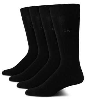 Calvin Klein Men's Dress Socks - Lightweight Cotton Blend Crew Socks (4 Pack), Size 7-12, Black