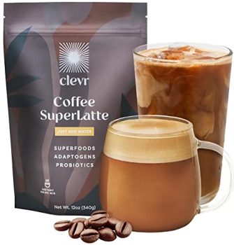 Clevr Blends Instant Coffee Latte Mix, Oat Milk Latte, 100% Arabica Beans Medium Roast Fair Trade, Superfood Creamer Powder, Mushroom Coffee SuperLatte Lion’s Mane, Reishi, Probiotics, Ashwagandha