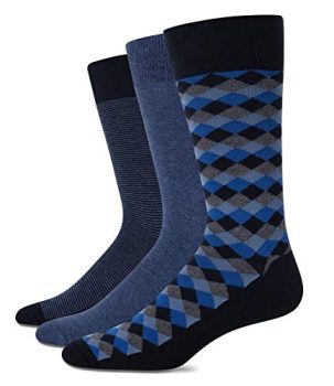 Cole Haan Men's Dress Socks - Patterned Crew Socks (3 Pack), Size 7-12, Blue Diamond