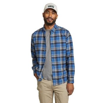 Eddie Bauer Men's Eddie's Favorite Classic Fit Flannel - Plaid, Airforce Blue, Large