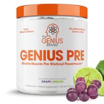 Genius Pre Workout Powder, Grape Limeade - All-Natural Nootropic Pre-workout & Caffeine-Free Nitric Oxide Booster Supplement with Beta Alanine & Alpha GPC - No Artificial Flavors, Sweeteners, or Dyes