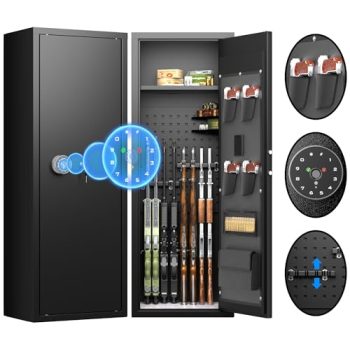 INTERGREAT Fingerprint 10-12 Rifle Gun Safe, Gun Safes for Home Rifle and Pistols, Quick Access Gun Cabinets for Rifles and Shotguns with Pockets, Removable Shelf