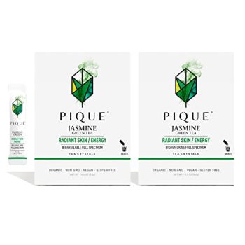 Pique Organic Jasmine Green Tea Crystals - Vitalizing Antioxidants for Immune Support, Radiant Skin, Calm Energy, Fresh Aroma Jasmine Petals - 28 Single Servings (2 Pack)