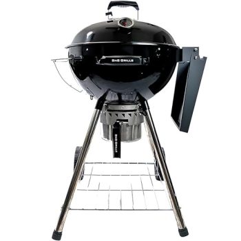 SnS Grills Slow ‘n Sear Kettle Grill with Deluxe Insert for Two-Zone Charcoal Grill Cooking, Low ‘n Slow Smoking and EasySpin Grate - Black 22-Inch
