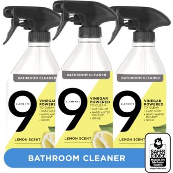 9 Elements Bathroom Cleaner, Lemon Multi Surface Shower, Tub, & Tile Cleaning Vinegar Spray, 18 oz Bottles (Pack of 3)