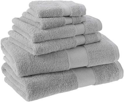 Amazon Aware 100% Organic Cotton Plush Bath Towels - 6-Piece Set, Light Gray