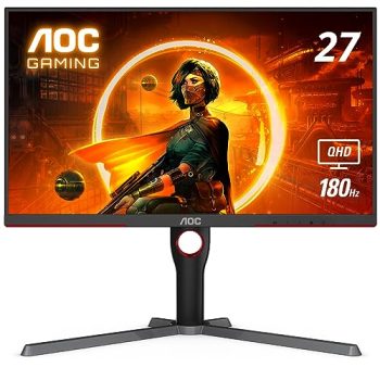 AOC Q27G3XMN 27" Mini LED Gaming Monitor, 2K QHD 2560x1440, 180Hz 1ms, 2X HDMI 2.0, 2X Display Port, Height Adjustable, Xbox/PS5/Switch Ready, 3-Year Zero-Bright-dot