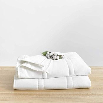 Baloo Weighted Blanket Throw Size - 12 lbs (42x72 inches) - Eco-Luxury Soft Cool Cotton in Pebble White - Lead-Free Glass Beads - Double Quilted Personal Size