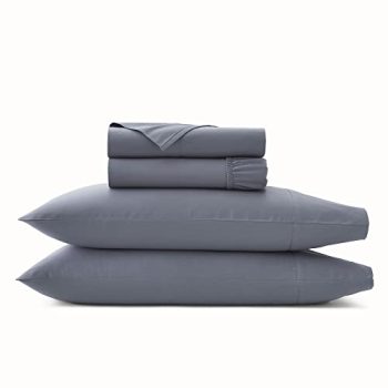 BOLL & BRANCH Signature Hemmed Sheet Set – Luxury 100% Organic Cotton – 1 Flat Sheet, 1 Fitted Sheet and a Pillowcase with 7” Hemline – Buttery Soft and Breathable, Mineral, Twin