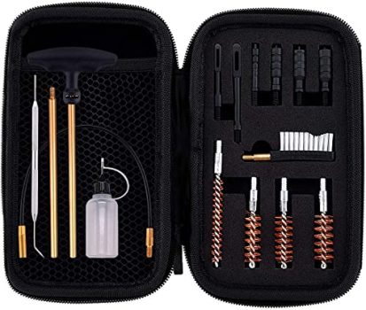 BOOSTEADY Universal Handgun Cleaning kit .22.357/.38/9mm.45 Caliber Pistol Cleaning Kit Brush Jag with Flexible Coated Cable and Empty Bottle in Zippered Case
