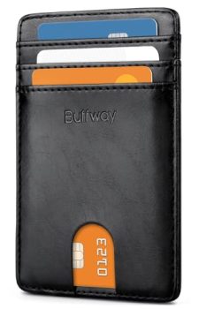 Buffway Mens Slim Wallet, Minimalist Thin Front Pocket Leather Credit Card Holder with RFID Blocking for Work Travel - Seattle Black