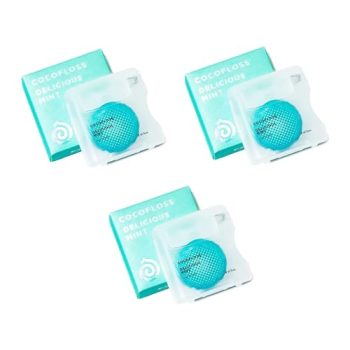 Cocofloss Woven Dental Floss, Dentist-Designed Oral Care, Mint, Waxed, Expanding, Vegan, Kid-Friendly String Floss with Coconut Oil, 3 Spools (33 yd Each)