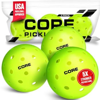 CORE Pickleball Balls for Professionals and All Levels of Play | USA Pickleball Approved Durable Outdoor Pickleball Balls with 40 Holes (3 Pack)