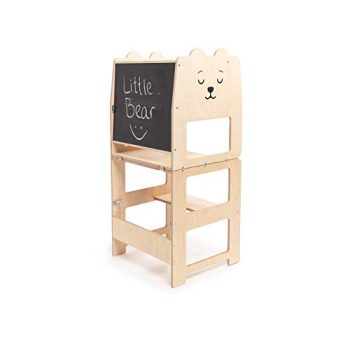 Craffox Kitchen tower/BEAR natural/helper stool for toddlers/Convertible stool with blackboard