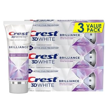 Crest 3D White Brilliance Teeth Whitening Toothpaste, Vibrant Peppermint, 3.5 Oz (Pack of 3)