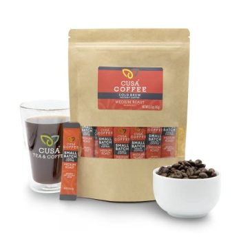 Cusa Tea & Coffee | Premium Instant Medium Roast | Rainforest Alliance Certified Arabica Beans | Hot or Cold Brew Drink Mix Packets (30 Single Servings)