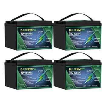 DJLBERMPW 4 Pack 12V 100Ah LiFePO4 Battery Built-in 100A BMS Lithium Battery 5120Wh 12V Lithium Batteries Up to 15000+ Cycles, Replacement Batteries for Trolling Motor,RV, Camping,Solar Home,Golf Cart