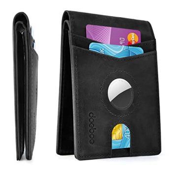 doeboe Airtag Wallet Men, Wallet for Men with Airtag Holder, Genuine Leather Credit Card Wallet, Bifold Slim Wallet for Air Tag GPS Tracker, RFID Minimalist Front Pocket Wallet [No Airtags]
