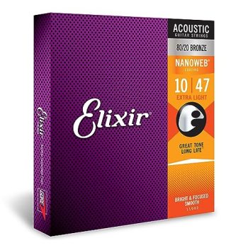 Elixir Strings - Acoustic 80/20 Bronze with NANOWEB Coating - Elixir Acoustic Guitar Strings - Extra Light (.010-.047)