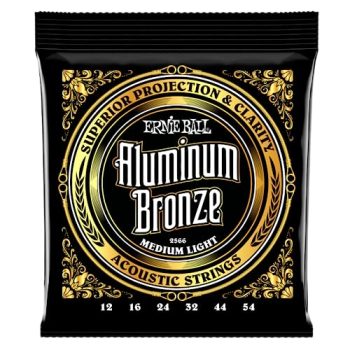 Ernie Ball Medium Light Aluminum Bronze Acoustic Guitar Strings, 12-54 Gauge (P02566)