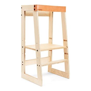 Franklin + Emily Wooden Toddler Tower and Step Stool (Toddler Step Stool with Leather Strap, Kitchen Tower, Safety Stool, Kid Step Stool, Activity Tower, Kid Tower)