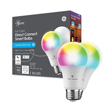 GE CYNC A19 Smart LED Light Bulbs, Room Décor Aesthetic Color Changing WiFi Lights, LED Indoor Light Bulb, Works with Amazon Alexa and Google (2 Pack)