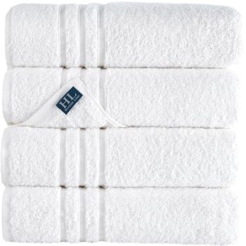 Hawmam Linen White Bath Towels 4 Pack Soft Lightweight and Highly Absorbent Quick Drying Towels, Premium Quality Perfect for Daily Use