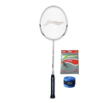 Li-Ning XP-90-IV Badminton AP 7 Racket GP 20 Combo, Color : White & Red