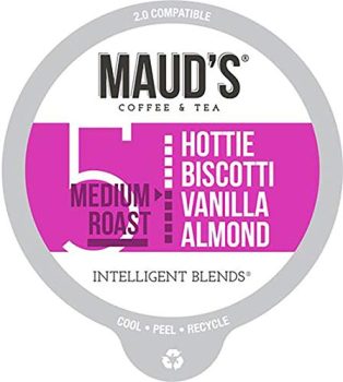 Maud's Vanilla Almond Flavored Coffee (Hottie Biscotti Vanilla Almond), 60ct. Recyclable Single Serve Coffee Pods – Richly Satisfying Arabica Beans California Roasted, K-Cup Compatible Including 2.0