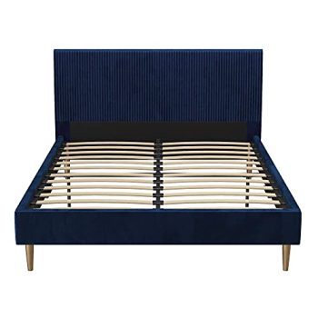 Mr. Kate Daphne Upholstered Bed with Headboard and Modern Platform Frame, Queen, Blue Velvet
