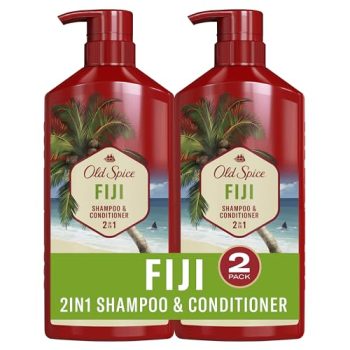 Old Spice Fiji 2-in-1 Shampoo and Conditioner Set for Men, Coconut & Tropical Wood Scent, Get Up To 80% Fuller-Looking Hair, Barbershop Quality, Fresh & Clean Hair, 21.9 Fl Oz Each, 2 Pack