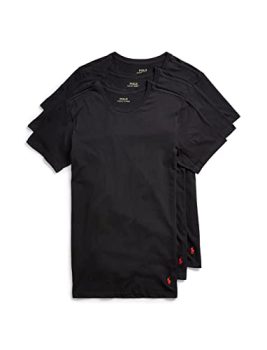 POLO Ralph Lauren Mens Slim Fit W/Wicking 3-Pack Crew Undershirts, Black, Large US