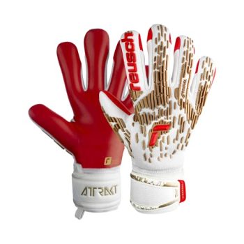 Reusch Attrakt Freegel Silver Goalkeeper Gloves, White/Gold/Fiery Red, Size 9