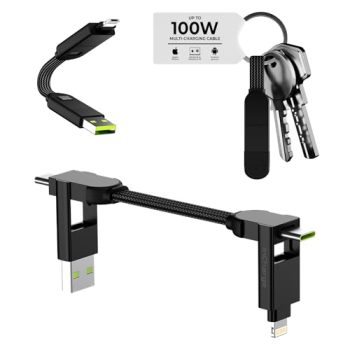 Rolling Square inCharge X, Multi Charging Cable, Portable Keychain Charger Cable, 6-in-1 with 100W Ultra-Fast Charging Power, Lava Black, Multi Charger