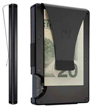 The Ridge Wallet For Men, Slim Wallet For Men - Thin as a Rail, Minimalist Aesthetics, Holds up to 12 Cards, RFID Safe, Blocks Chip Readers, Titanium Wallet With Money Clip (Royal Black)